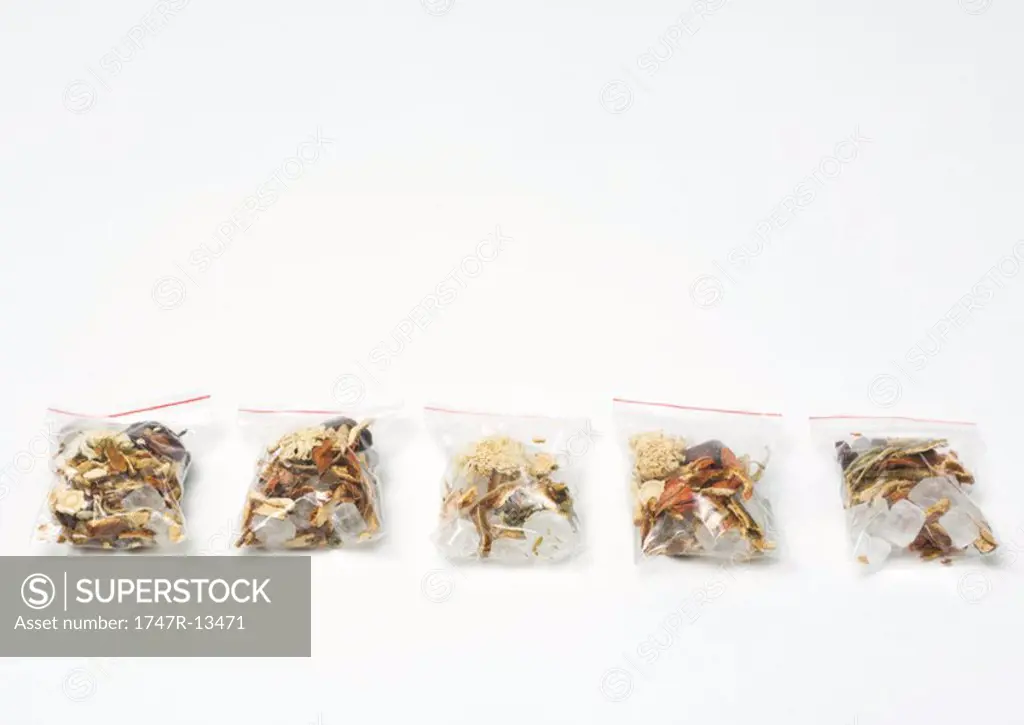 Baggies containing chinese herbal tea mixture