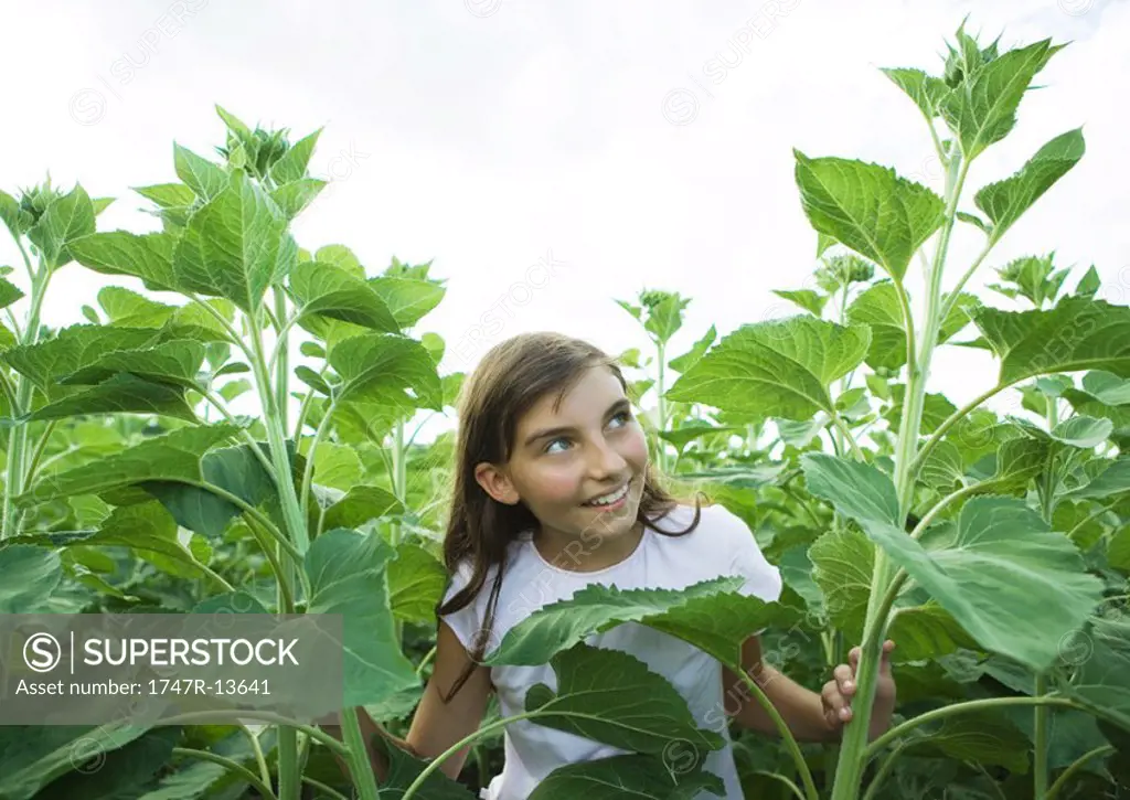 Girl standing in tall plants