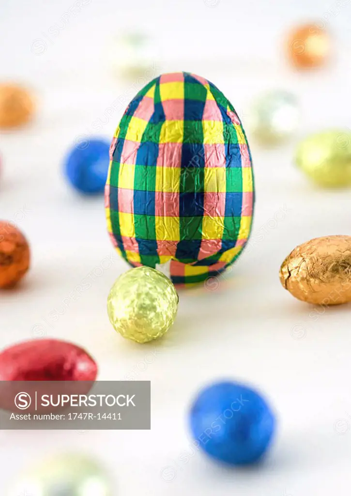 Chocolate eggs, wrapped