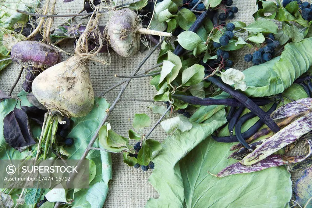 Assortment of vegetables on burlap