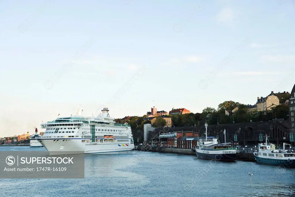 Sweden, Stockholm, Lake Malaren, ferry boat departing from dock