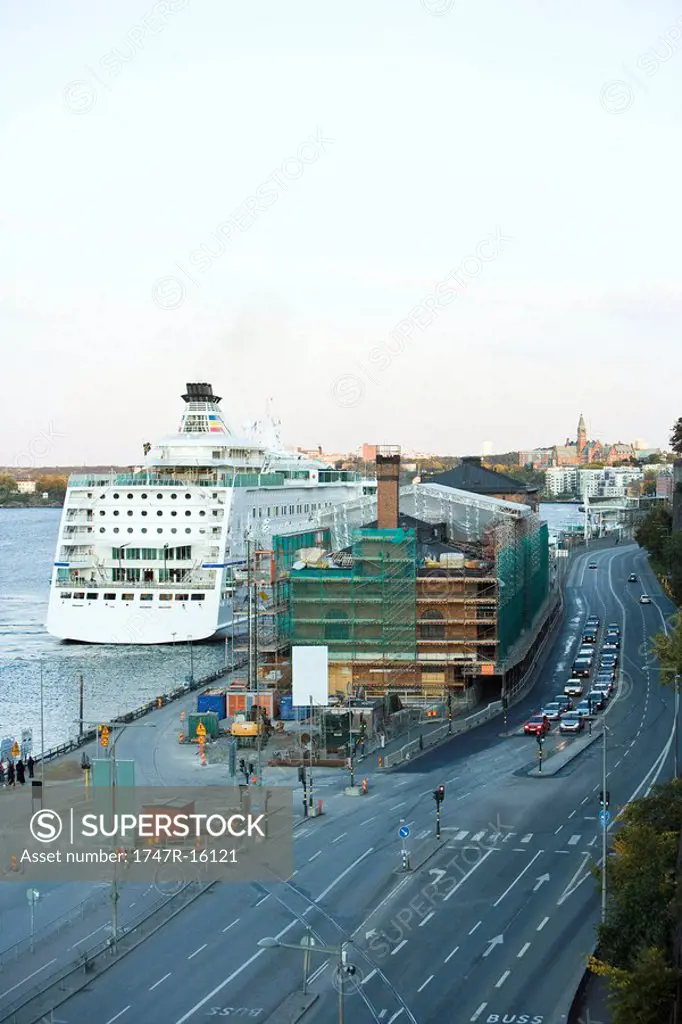 Sweden, Stockholm construction site along harbor