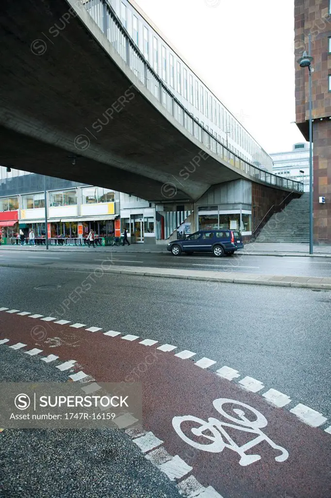 Sweden, Stockholm, bike lane on city street