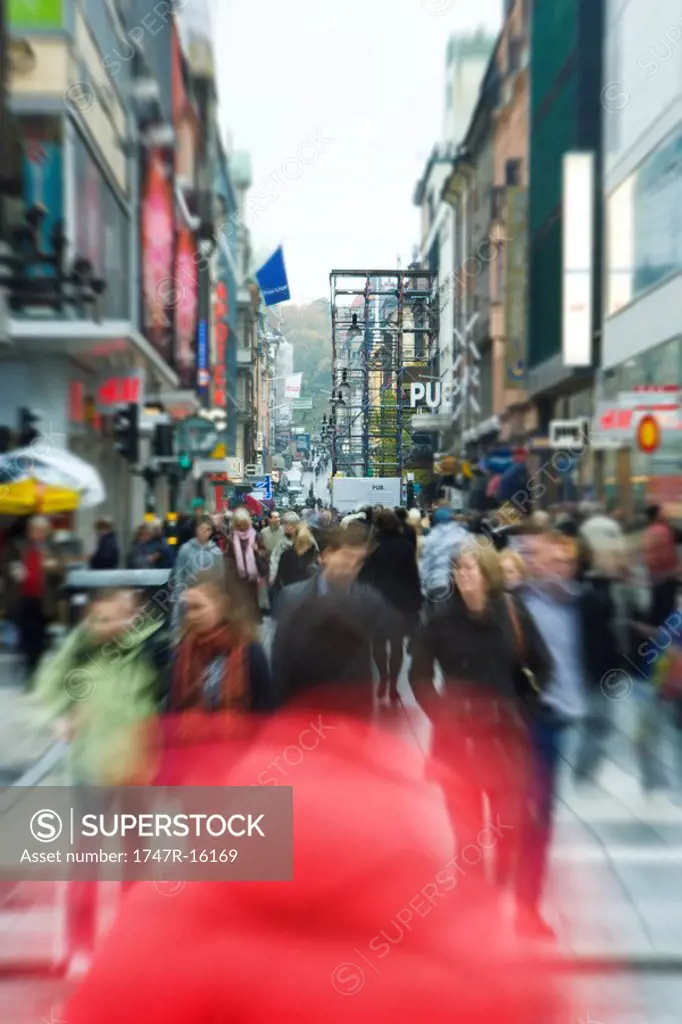 Sweden, Stockholm, blurred crowd of pedestrians