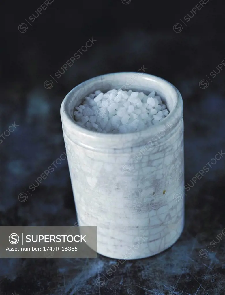 Coarse salt in ceramic container