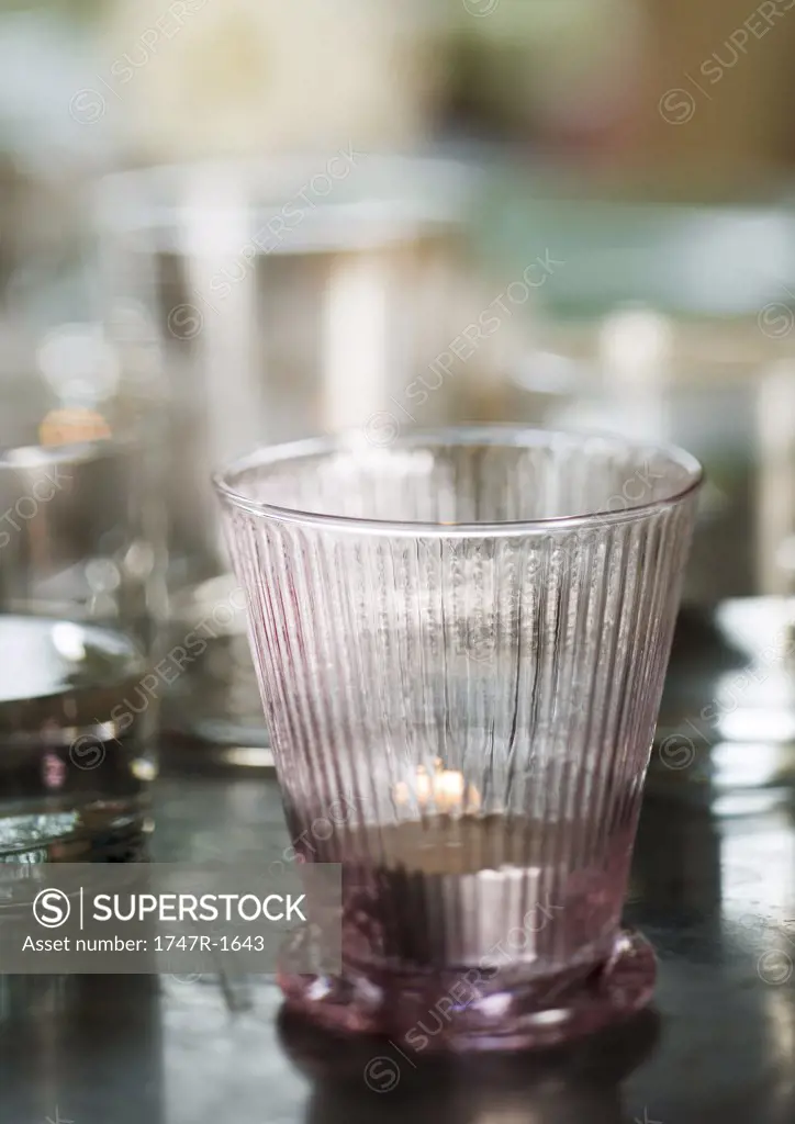 Water glass on table