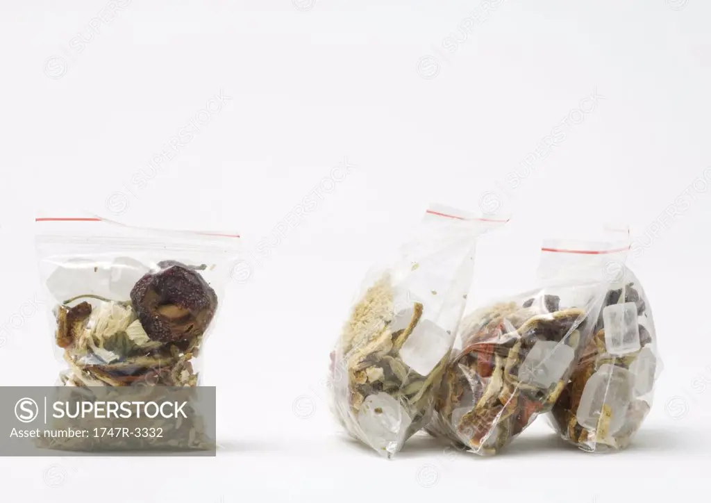 Transparent plastic bags containing chinese herbal tea mix