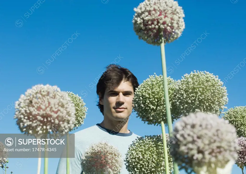 Man with allium flowers