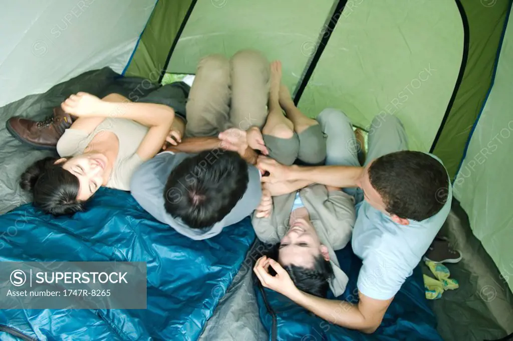 Friends in tent together