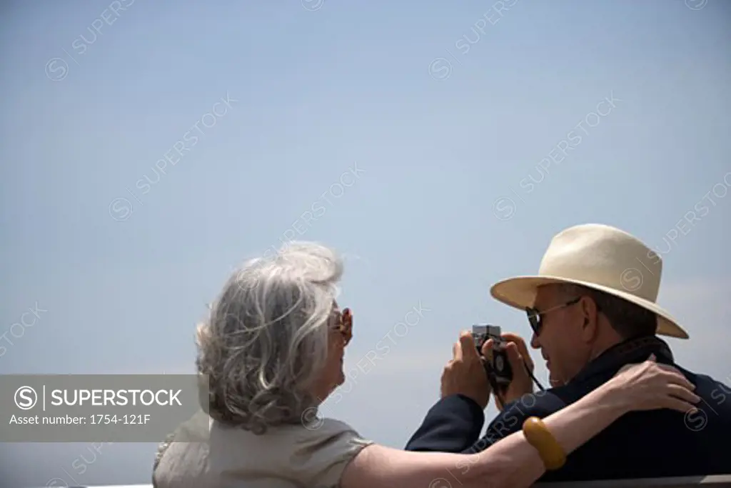 Rear view of a senior couple