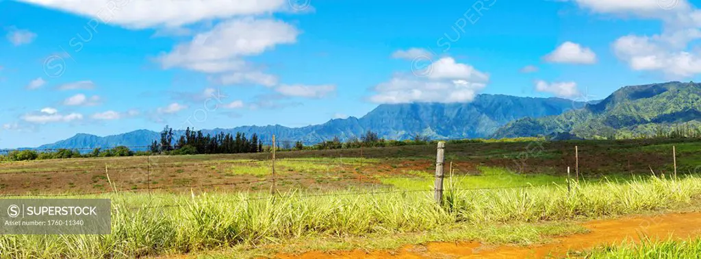 Hawaii, Kauai, Kealia Highlands, Panoramic image of the north mountain range of Kauai.Part 1 of 3