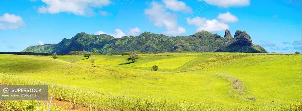 Hawaii, Kauai, Kealia Highlands, Panoramic image of the north mountain range of Kauai.Part 3 of 3