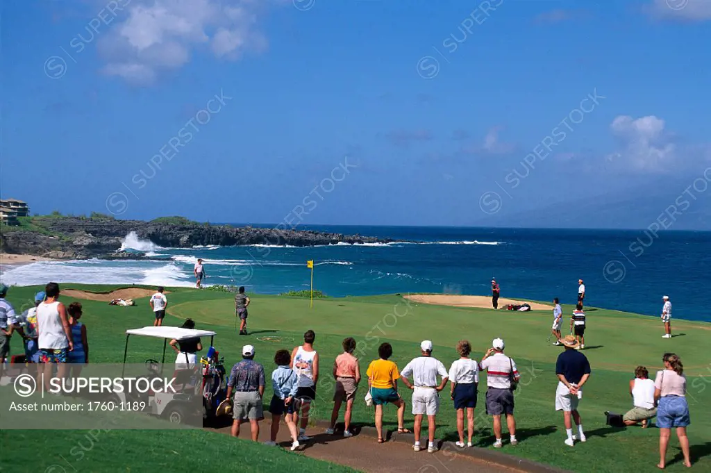 Hawaii, Maui, Kapalua Bay Course, spectators watch tournament A17H