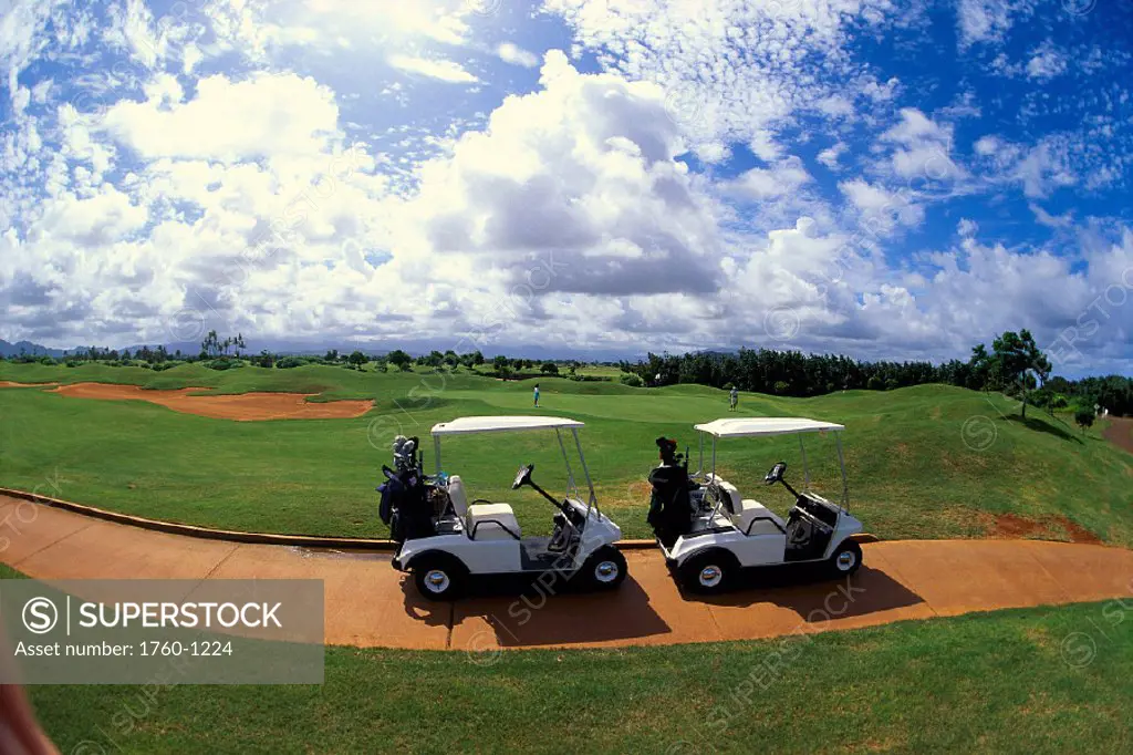 Hawaii, Kauai, Kauai Lagoons Golf Course, two carts on path B1278