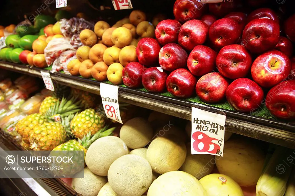 Hawaii, Oahu, Assorted Healthy Fruits in a food market