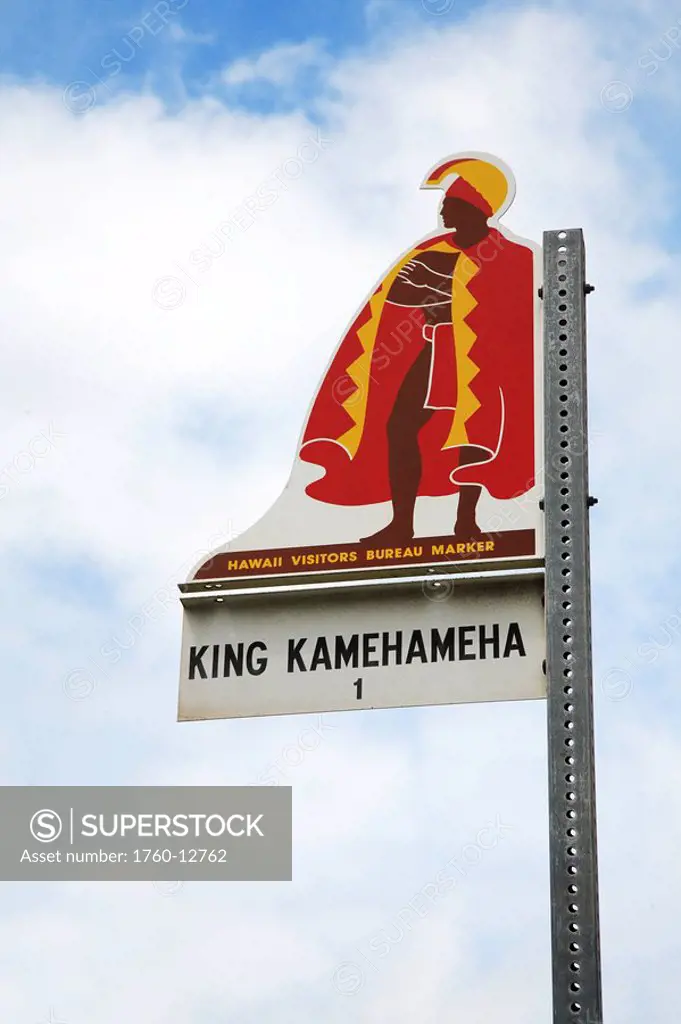 Hawaii, Oahu, Honolulu, Iconic King Kamehameha Statue Sign