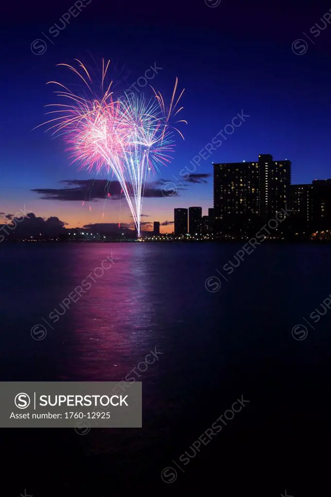 Hawaii, Oahu, Waikiki, Firework show over Waikiki