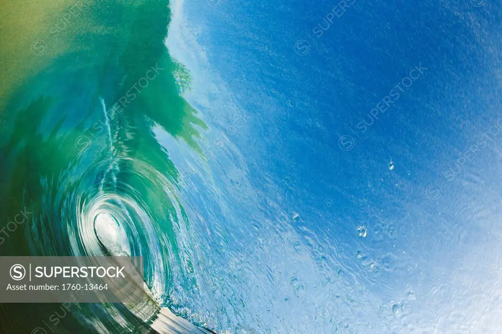 Hawaii, Maui, Makena, View through tube of glassy wave.