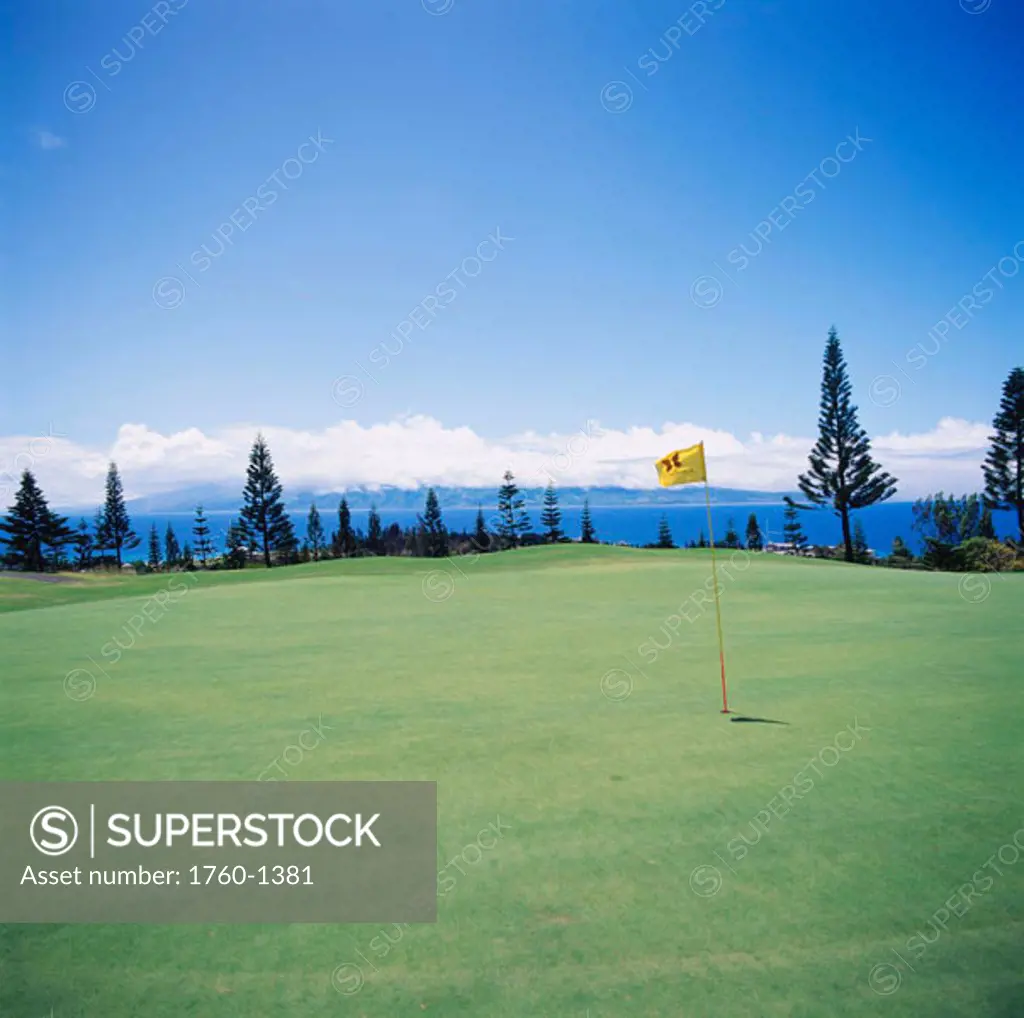 Hawaii, Maui, Kapalua Golf Course, Village Course, fairway along the ocean.
