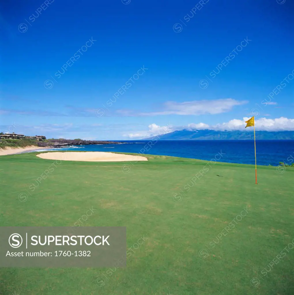 Hawaii, Maui, Kapalua Golf Course, Bay Course, fairway along the ocean.