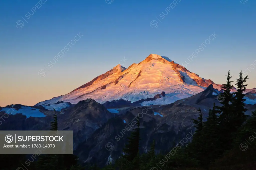 Washington, Cascade Mountains, View of Mount Baker at sunrise from Artist Ridge.
