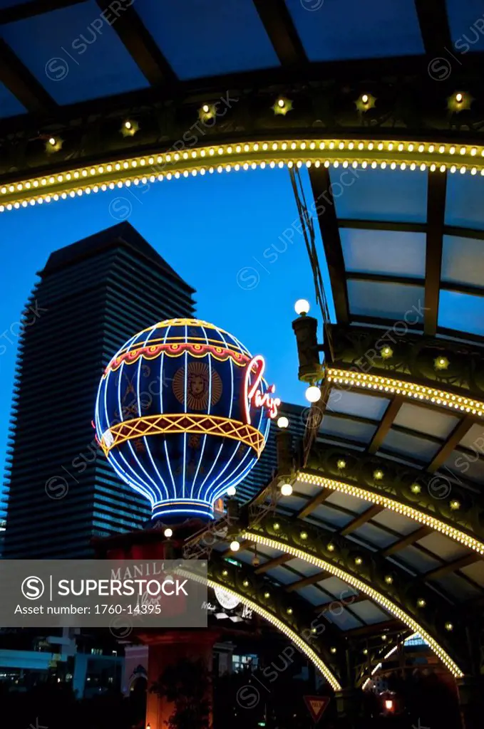 Nevada, Las Vegas, The Strip, The Paris Hotel and Casino, Paris balloon neon sign.