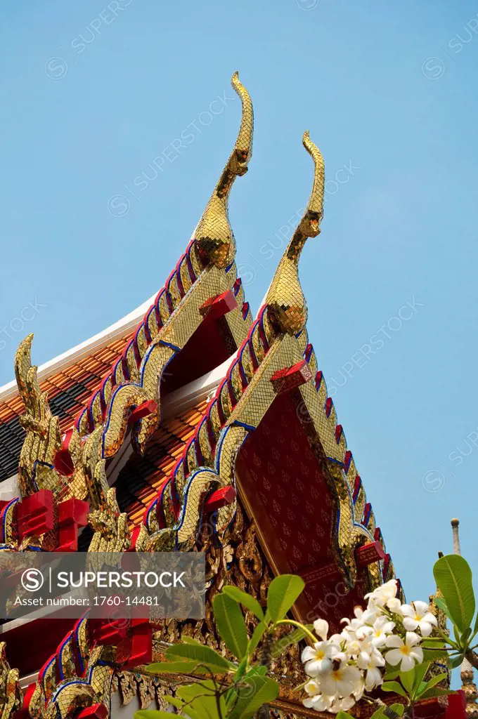 Thailand, Bangkok, Wat Pho Buddhist Temple, Cho fa finials on viharn.