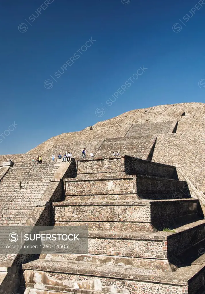 Mexico, State of Mexico, Archaeological Zone of Teotihuacan, Tourists on Pyramid of the Moon.