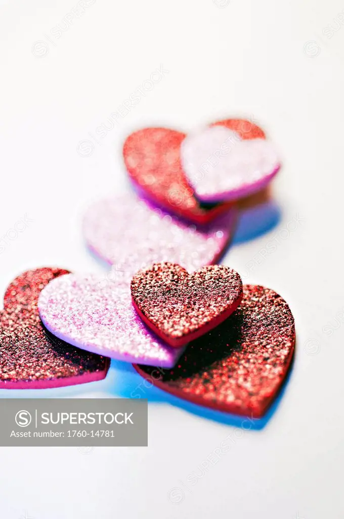 Heart shaped decorations shot in studio together for Valentines Day.