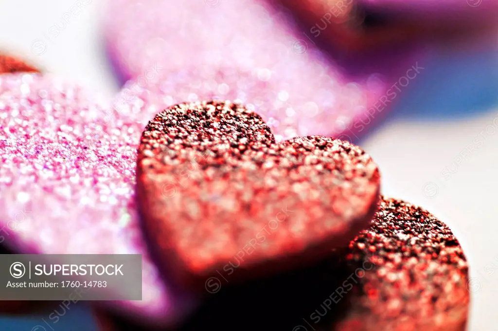 Valentine´s Day decorations shot in studio, various colors and sizes of hearts.