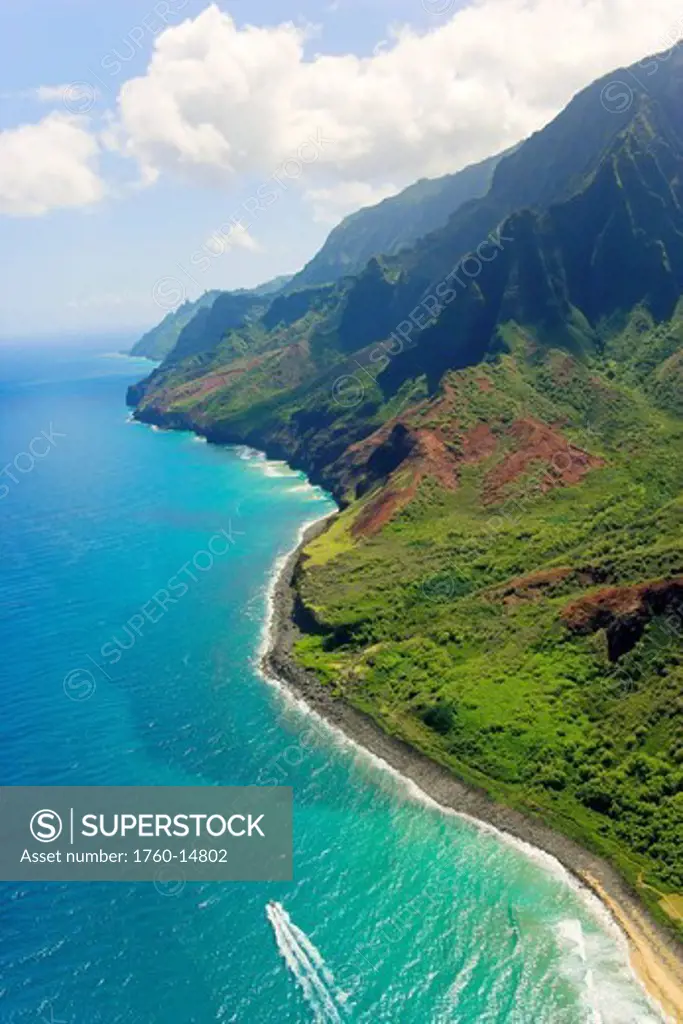 Hawaii, Kauai, Na Pali Coast, Aerial of coastal cliffs.