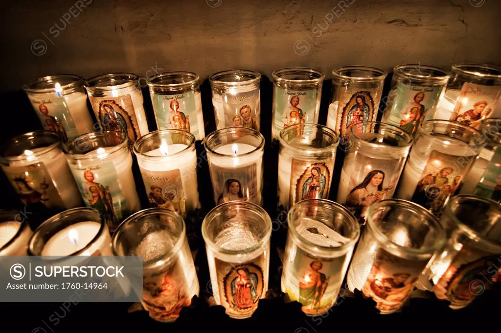 New Mexico, Candles lit in El Sanctuario de Chimayo The Lourdes of America.