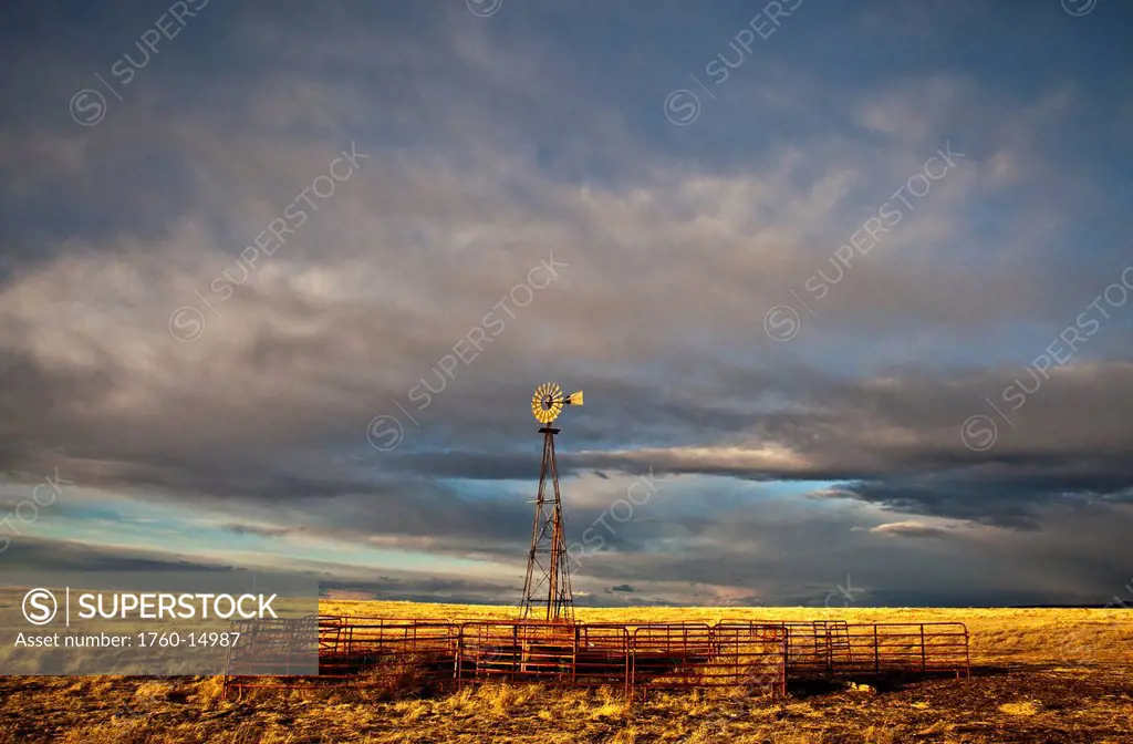 New Mexico, Old windmill on cattle ranch.