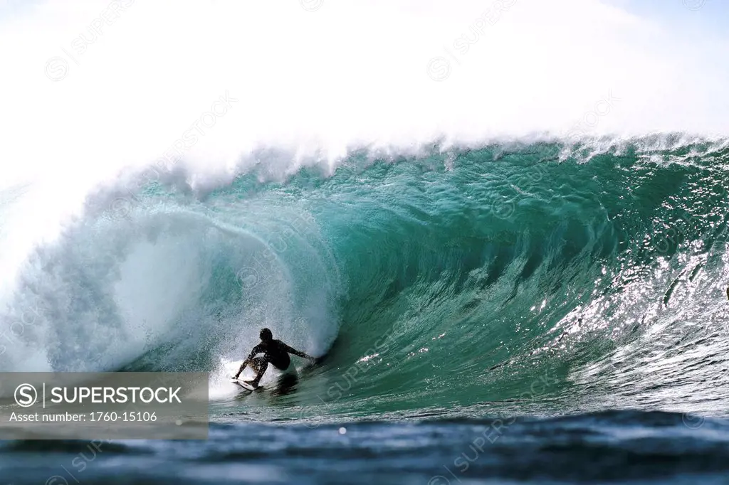 Hawaii, Oahu, North Shore, Afternoon surfing on large waves.