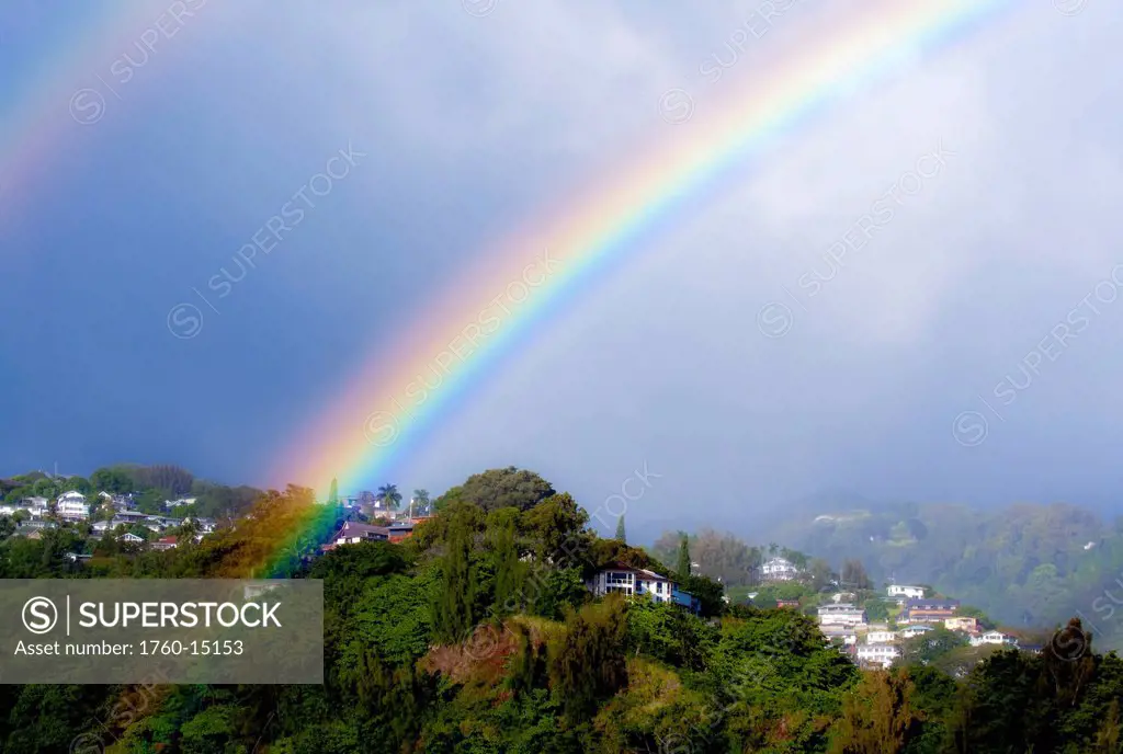Hawaii, Oahu, Double rainbow in Pacific Heights nieghborhood.EDITORIAL USE ONLY