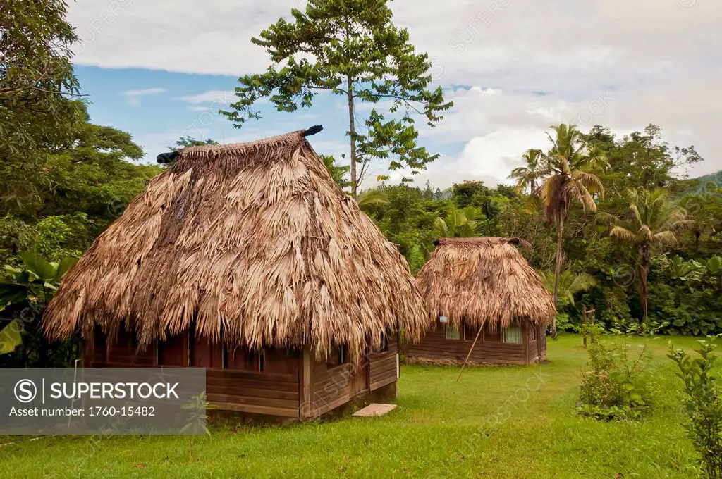 Fiji, Viti Levu Island, Navala Village, Guest bures at Bulou´s Eco Lodge. FOR EDITORIAL USE ONLY.