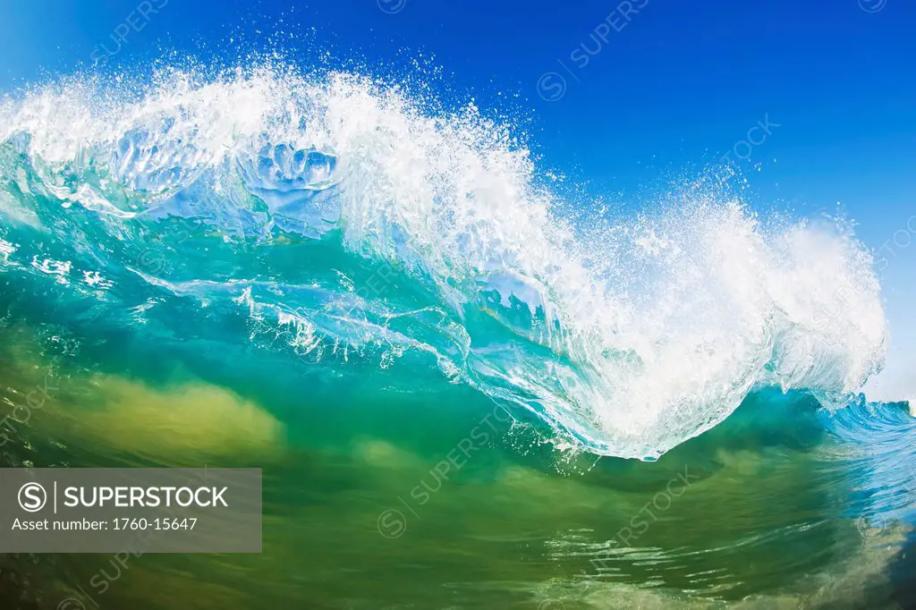 Hawaii, Maui, Makena Beach, Tip of a breaking wave.