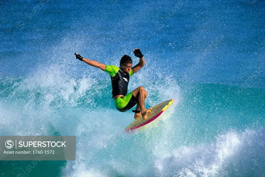 Hawaii, Danny Kim cuts off wave, arms in air, whitewash C1422