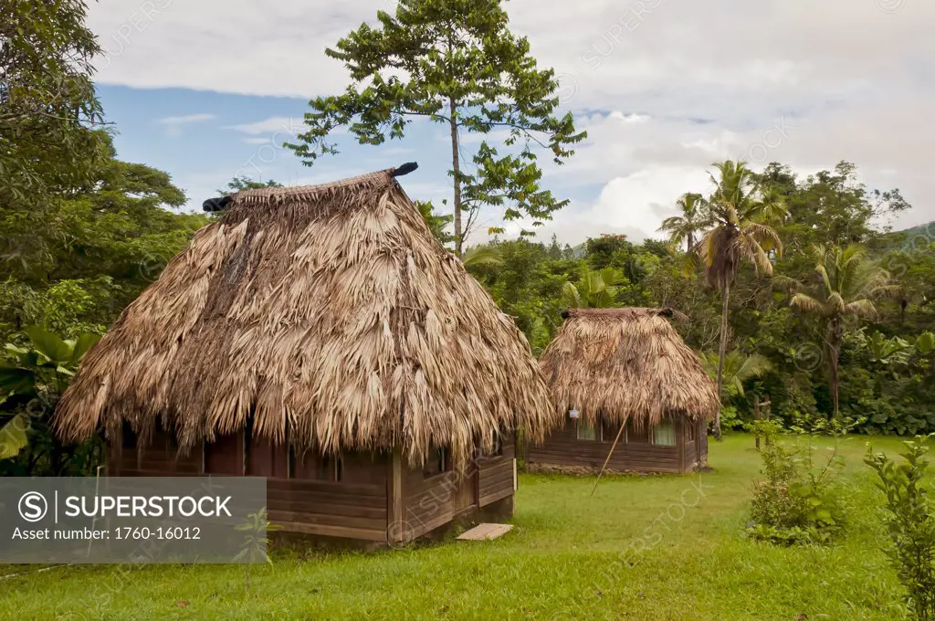 Fiji, Viti Levu Island, Navala Village, Guest bures at Bulou's Eco Lodge.  FOR EDITORIAL USE ONLY.