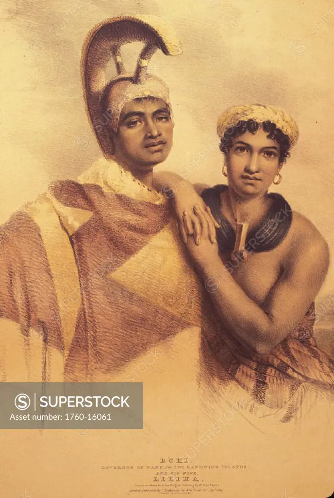c.1835 Hawaii, Painting of Boki and Liliha