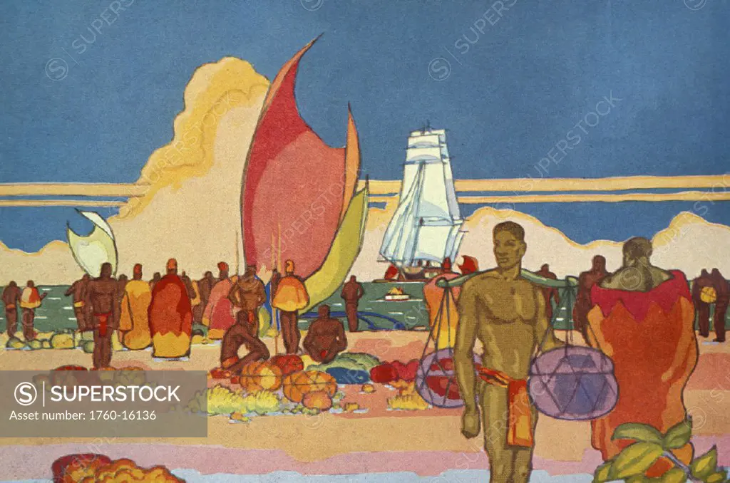 c.1937 Art, Early traders in Hawaii Artist, A. T. Manookian