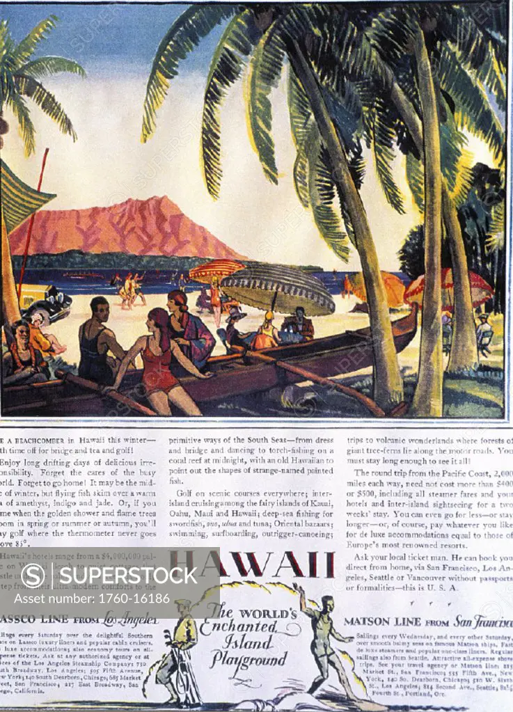 c.1925 Hawaii, Tourist Bureau Advertising, article and illustration