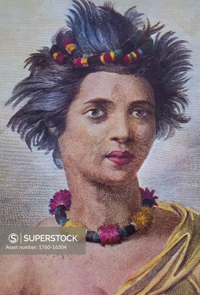 c.1780 Portrait of woman from the Sandwich Islands, After John Webber, color