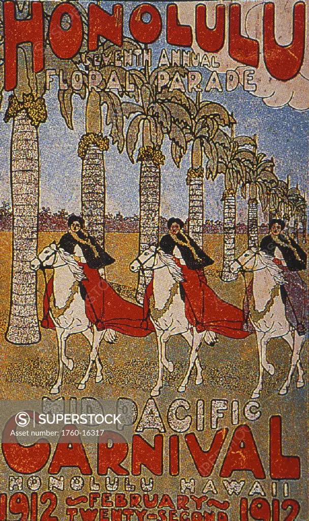 c.1912 Pau Riders, Mid Pacific Carnival Poster, color