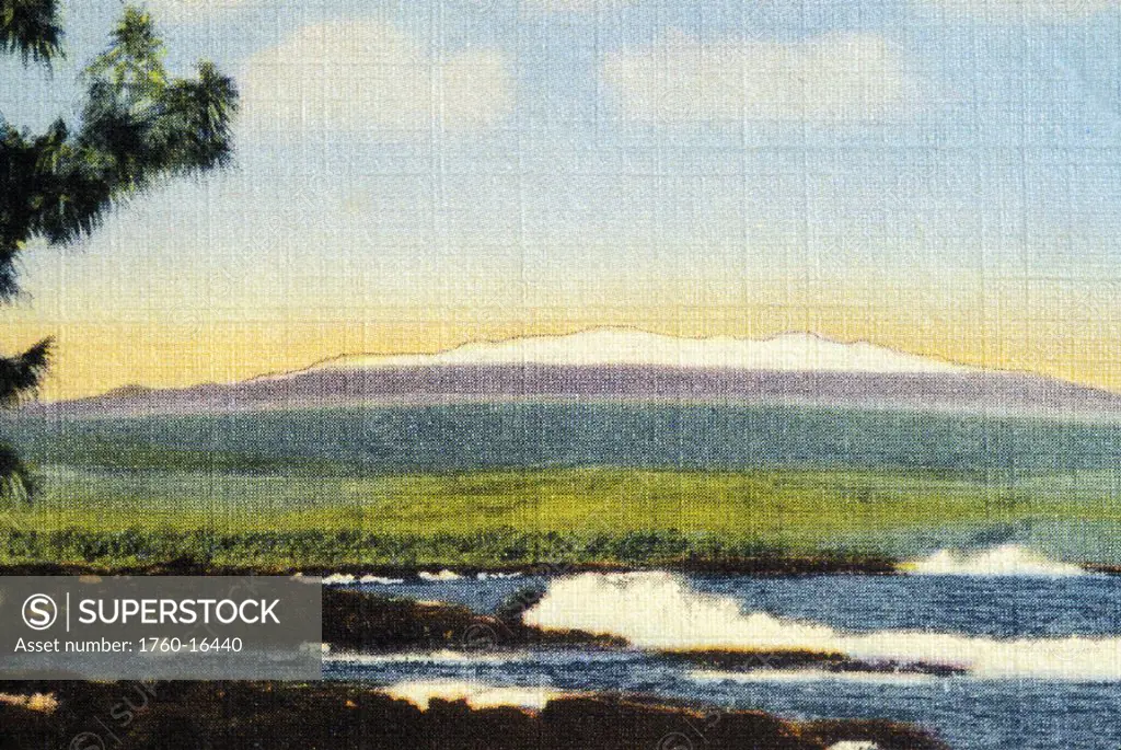 c.1900 Postcard, Hawaii, Big Island, Hilo Bay, Snowcapped Mauna Kea in distance