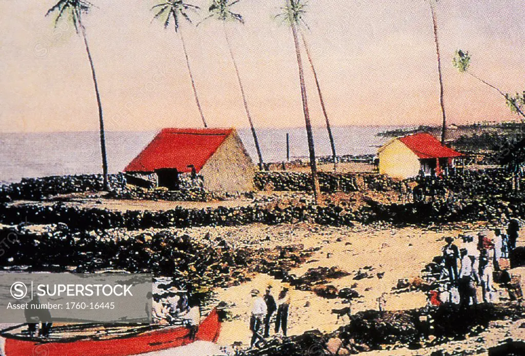 c.1890 Postcard, Hawaii, Big Island, Hawaiian culture, village scene, 1880´s.
