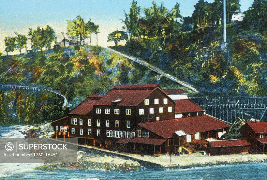 c.1900 Postcard, Hawaii, Big Island, Hamakua Coast, Big red building on the coast.