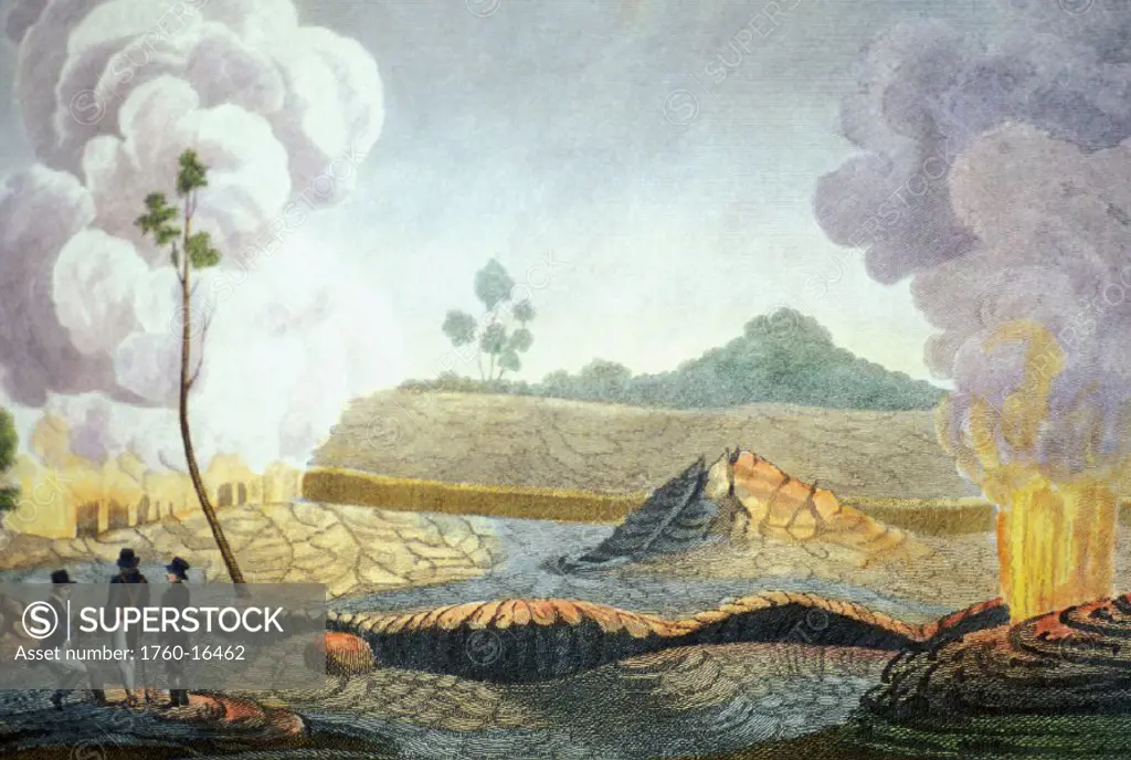 c.1826 Art/Illustration, Hawaii, Big Island, The burning chasms at Ponahohoa, Reverend William Ellis