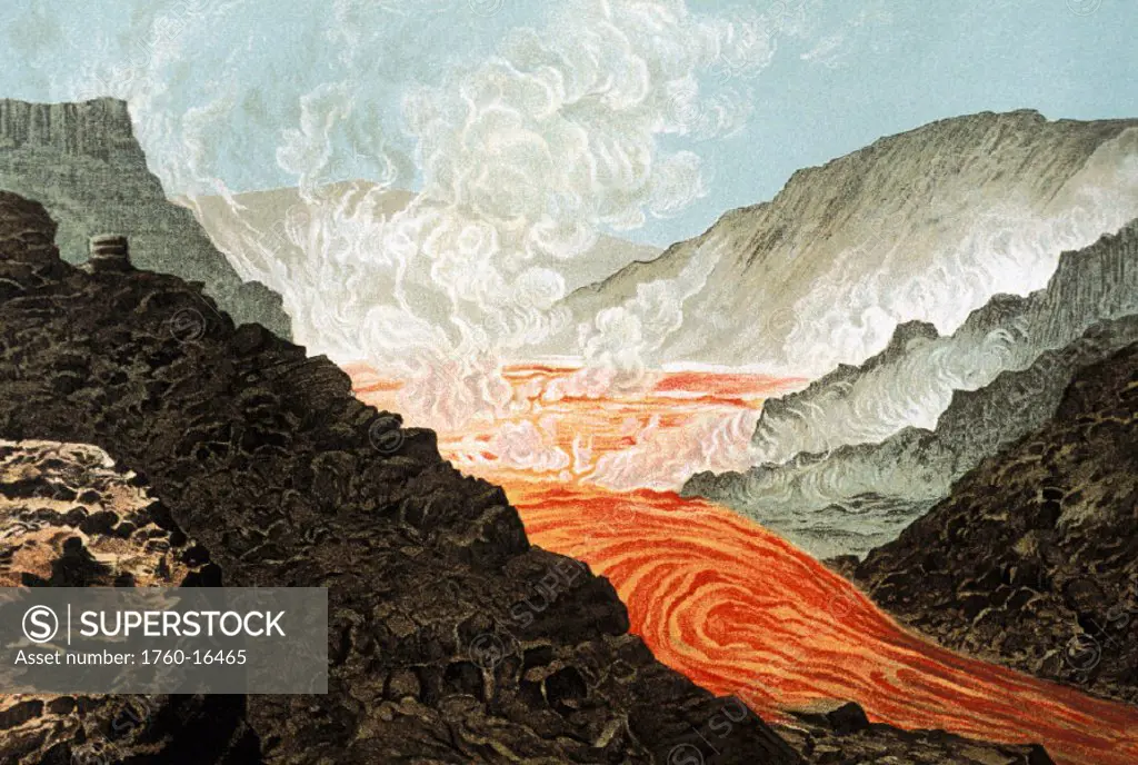 c.1850 Magazine Illustration, Hawaii, Big Island, Volcano of Kilauea