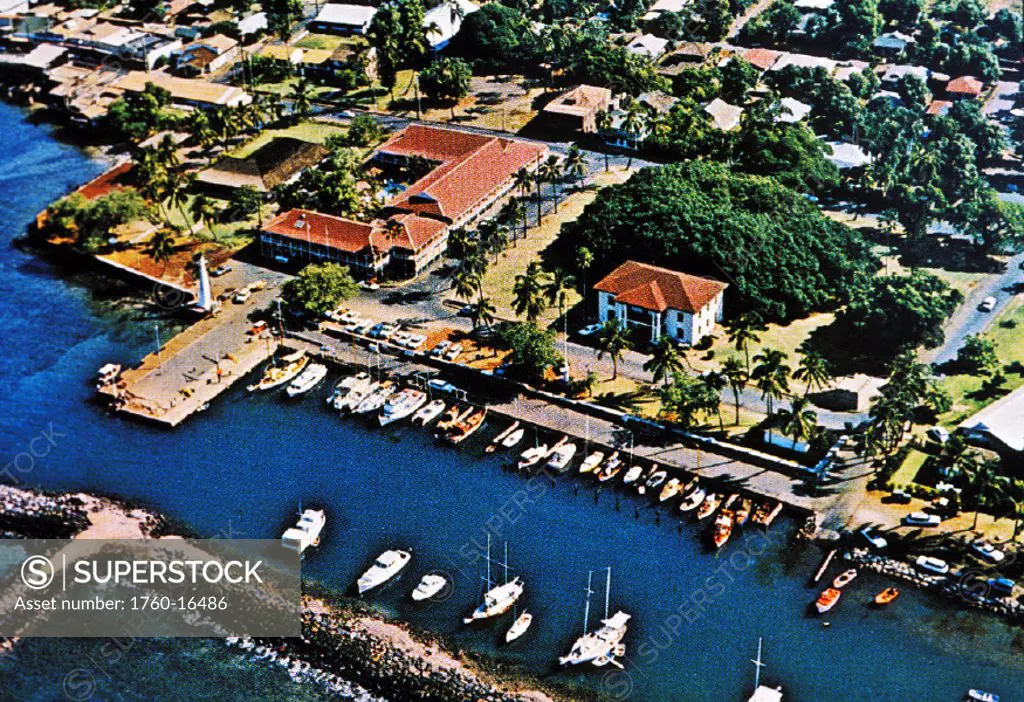 c.1965 Postcard, Hawaii, Big Island, Kailua-Kona, aerial view of harbor
